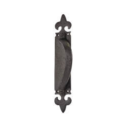 Olde Forge Fleur de Lys Offset Door Pull Handle on Plate - Screw Fix - 260 x 45mm - RH - Black Iron