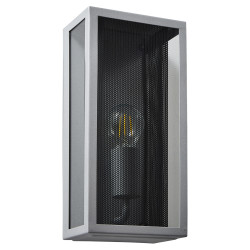 Forum Zink Cuba Outdoor Wall Lantern Light - IP44 - Silver with Black Mesh Insert