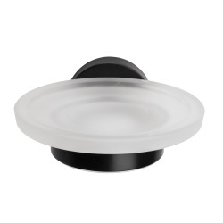 Croydex Epsom Flexi-Fix Frosted Glass Soap Dish & Holder - 130 x 107.5 x 54mm - Matt Black