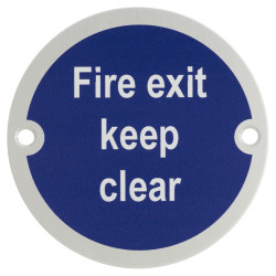 Touchpoint Fire Exit Keep Clear Door Sign - 75mm Diameter - Satin Anodised Aluminium