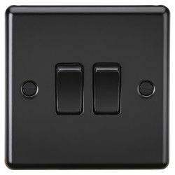 Knightsbridge 10AX 2 Gang 2 Way Round Edge Light Switch - Matt Black