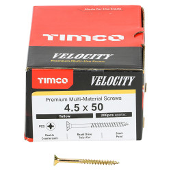 TIMCO Velocity Pozi Countersunk Wood Screws - 4.5 x 50mm - Yellow Zinc - Pack of 200