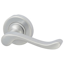 Heritage Brass by M Marcus Satin Chrome Scroll Door Handles on Round Rose - Bedford Range