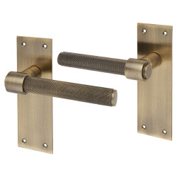 Altro Antique Brass Knurled Latch Door Handles - Loxley Range - 150 x 50mm