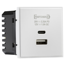 Knightsbridge 1 Gang Type A/C USB Charger Euro Module - 2.25A - White