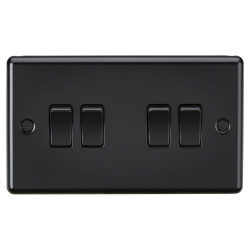 Knightsbridge 10AX 4 Gang 2 Way Round Edge Light Switch - Matt Black