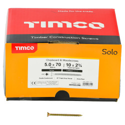 TIMCO Solo Chippy Pozi Countersunk Wood Screws - 5.0 x 70mm - Yellow Zinc - Pack of 1000