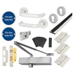 Medium Duty Euro Lock Door Handle on Rose Fire Door Kit - Power Size 2-4 - Aluminium