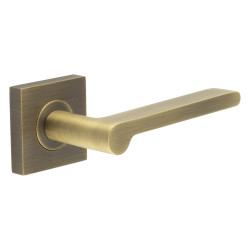Burlington by Frelan Antique Brass Fire Rated Door Handles on Square Rose - Fitzrovia Range