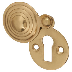 Reeded Covered Escutcheon - 32mm Diameter - Keyhole - Polished Brass