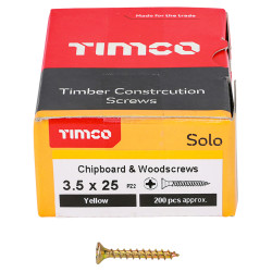 TIMCO Solo Chippy Pozi Countersunk Wood Screws - 3.5 x 25mm - Yellow Zinc - Pack of 200