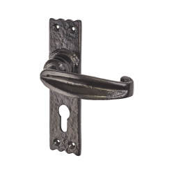 Elan Metalized Antique Black Iron Tudor Euro Lock Door Handles - 159 x 38mm