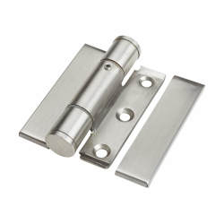 Spring Loaded Toilet Cubicle Flush Hinge with Covers - 12-19mm Panels - Satin Stainless Steel