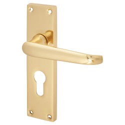 Touchpoint Polished Brass Victorian Straight Euro Lock Door Handles - 155 x 42mm