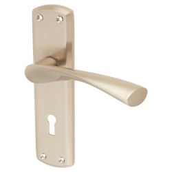Touchpoint Satin Nickel Keyhole Lock Door Handles - Monza Range - 175 x 45mm