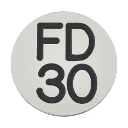 Altro FD30 Fire Door Sign - Self Adhesive - 25mm Diameter - Rigid Plastic - Silver