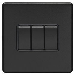 Eurolite Concealed 10A 3 Gang 2 Way Screwless Flat Plate Light Switch - Matt Black/Black