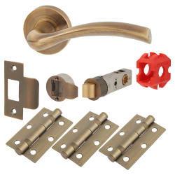 Jigtech Antique Brass Latch Door Handles on Rose Pack - Passage - Solar Range