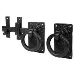 Olde Forge Tudor Style Ring Gate Latch - 195mm Throw - Antique Black Iron