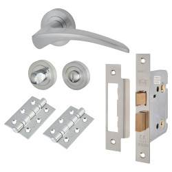 Touchpoint Satin Chrome Bathroom Lock Door Handles on Rose Pack - Aston Range