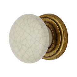 Hampstead Porcelain Crackle Glaze Round Cabinet Knob - 39mm Diameter - Antique Brass