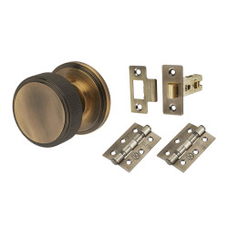 Hampstead Antique Brass Lines Mortice Door Knobs Pack - 62mm Rose Diameter - Riley Range