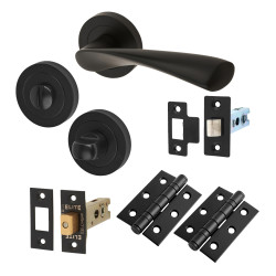 Touchpoint Matt Black Bathroom Deadbolt Lock Door Handles on Rose Pack - Ariel Range
