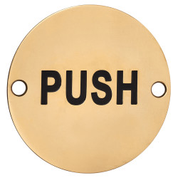 Hampstead Push Door Sign - 75mm Diameter - Polished Brass
