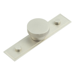 Hoxton by Frelan Thaxted Lines Round Cabinet Knob on Stepped Backplate - 40mm Diameter - Satin Nickel