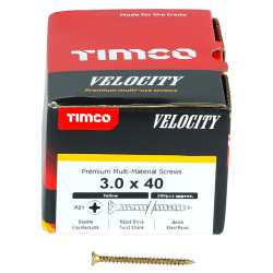 TIMCO Velocity Pozi Countersunk Wood Screws - 3.0 x 40mm - Yellow Zinc - Pack of 200