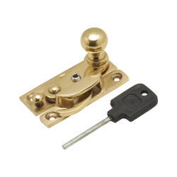 Altro Narrow Keep Locking Hook Claw Sash Window Fastener with Knob - 63 x 20mm - Polished Brass