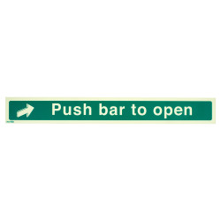 Altro Photoluminescent Push Bar To Open Sign - 600 x 75mm - Rigid Plastic