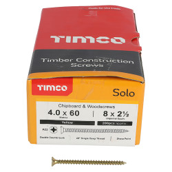 TIMCO Solo Chippy Pozi Countersunk Wood Screws - 4.0 x 60mm - Yellow Zinc - Pack of 200