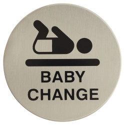Altro Baby Change Toilet Door Sign - Self Adhesive - 75mm Diameter - Satin Stainless Steel