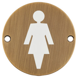 Hampstead Ladies Toilet Door Sign - 75mm Diameter - Antique Brass
