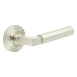 Burlington by Frelan Satin Nickel Fire Rated Door Handles on Round Chamfered Rose - Westminster Range