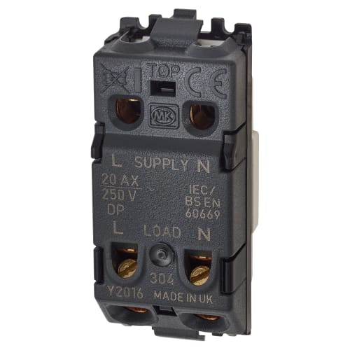 MK Grid Plus 20A 1 Way Double Pole Grid Switch with Neon White