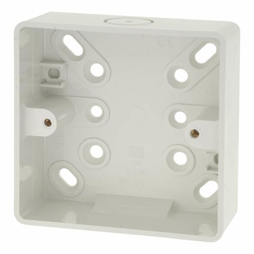 MK Logic Plus 1 Gang Radius Surface Pattress Box with 20mm Conduit Knockouts 32mm Depth