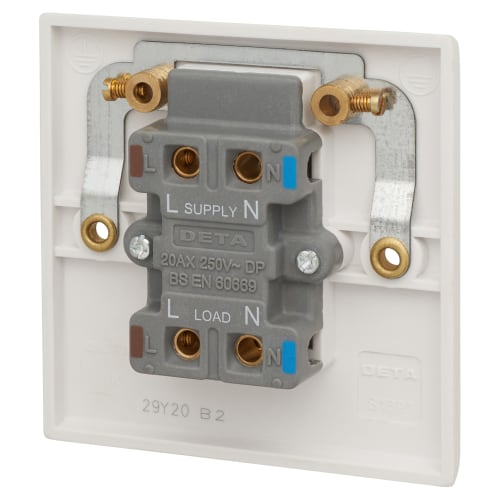 Deta Slimline 20A 1 Gang Double Pole Appliance Switch with Neon White