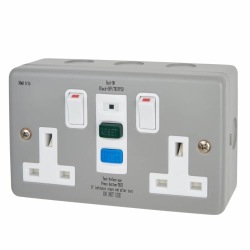 Europa 13A 2 Gang Passive RCD Metal Clad Socket - Grey | ElectricalDirect