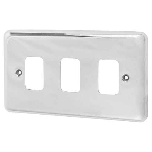 MK Grid Plus 3 Module Grid Switch Front Plate Polished Chrome ElectricalDirect MK Grid Plus 3 Module Grid Switch Front Plate Polished Chrome ElectricalDirect