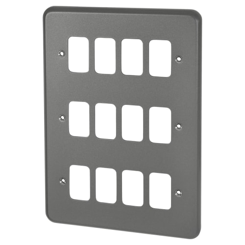 MK Grid Plus 12 Module Metalclad Grid Switch Front Plate Grey
