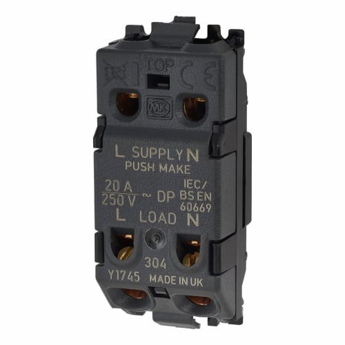MK Grid Plus 20A 1 Way Double Pole Grid Switch with Neon Black