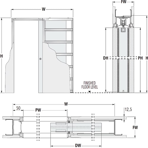 Eclisse Double Pocket Door Kit 100mm Finished Wall Thickness 610 x