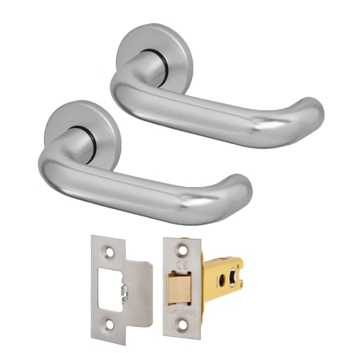 Medium Duty Lever Door Handle on Rose Fire Door Kit with Dorgard Holder - Latch - Aluminium