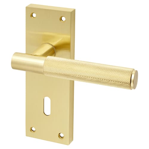 Hampstead Knurled Door Lock Handle Keyhole Satin Brass