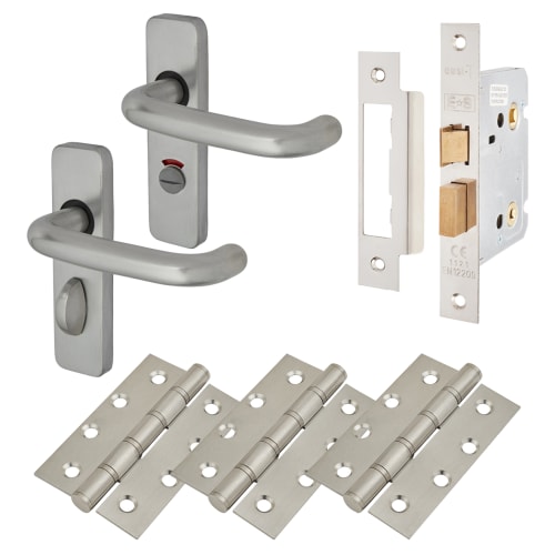 Bathroom Door Handle Lock Kit - Aluminium | IronmongeryDirect | Same Day Despatch