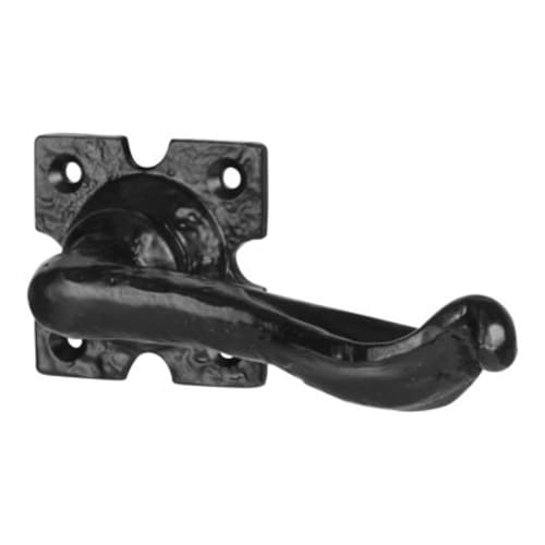 Olde Door Handle on Square Rose Antique Black Iron