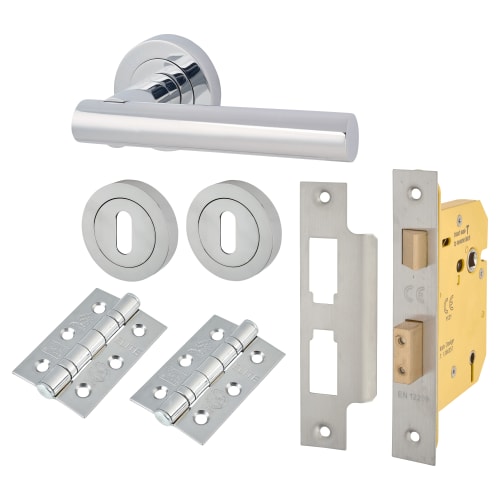 Bella Lever Door Handle on Rose Kit 3 Lever Sashlock Polished