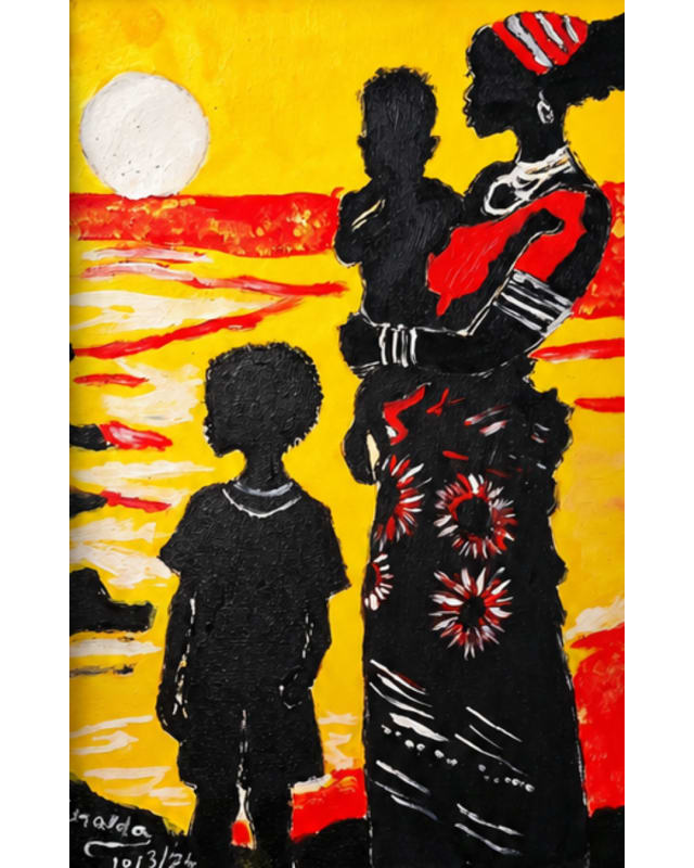 Mãe e filhos  ao entardecer, obra de Maria Geralda